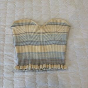 Cream and Gray Striped Crop Top